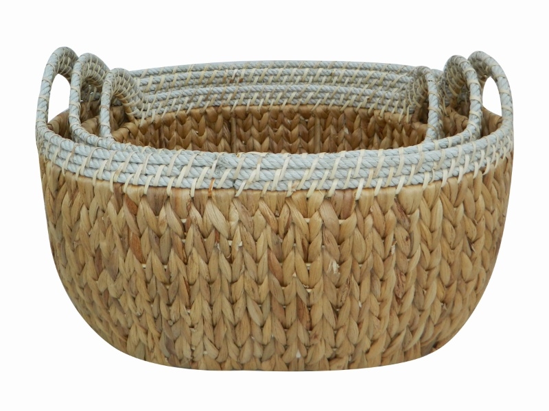 Premium Oval Water Hyacinth Baskets with Rope Rim